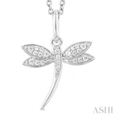 1/10 Ctw Petite Dragonfly Round Cut Diamond Fashion Pendant With Chain in 10K White Gold