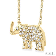 1/6 ctw Petite Tusked Elephant Round Cut Diamond Fashion Pendant With Chain in 10K Yellow Gold