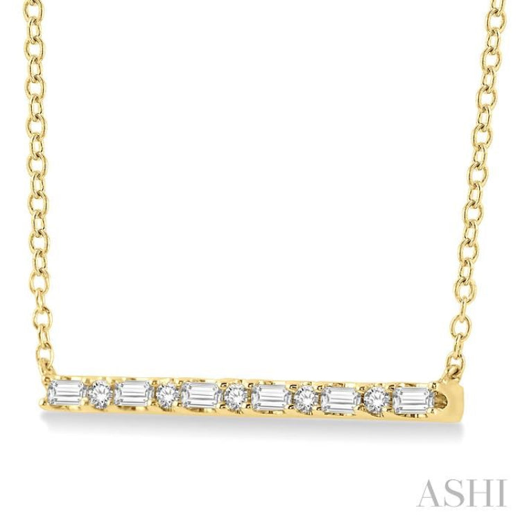 1/6 ctw Baguette and Round Cut Diamond Petite Bar Necklace in 10K Yellow Gold