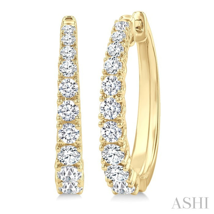 1 1/2 ctw Graduated Round Cut Diamond Fashion Hoop Earrings in 14K Yellow Gold