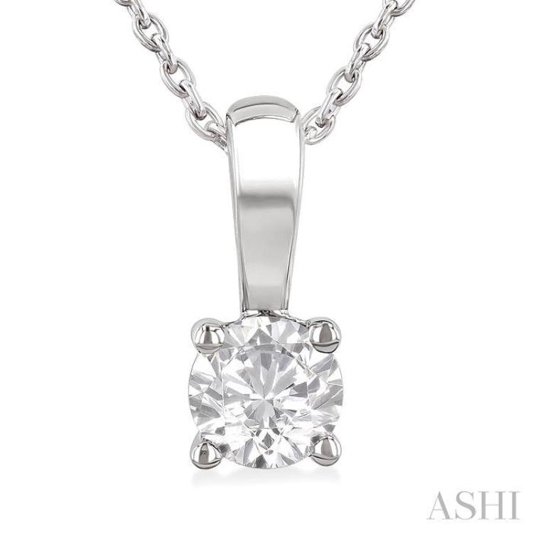 1/2 ctw Prong Set Round Cut Diamond Solitaire Pendant With Chain in 14K White Gold