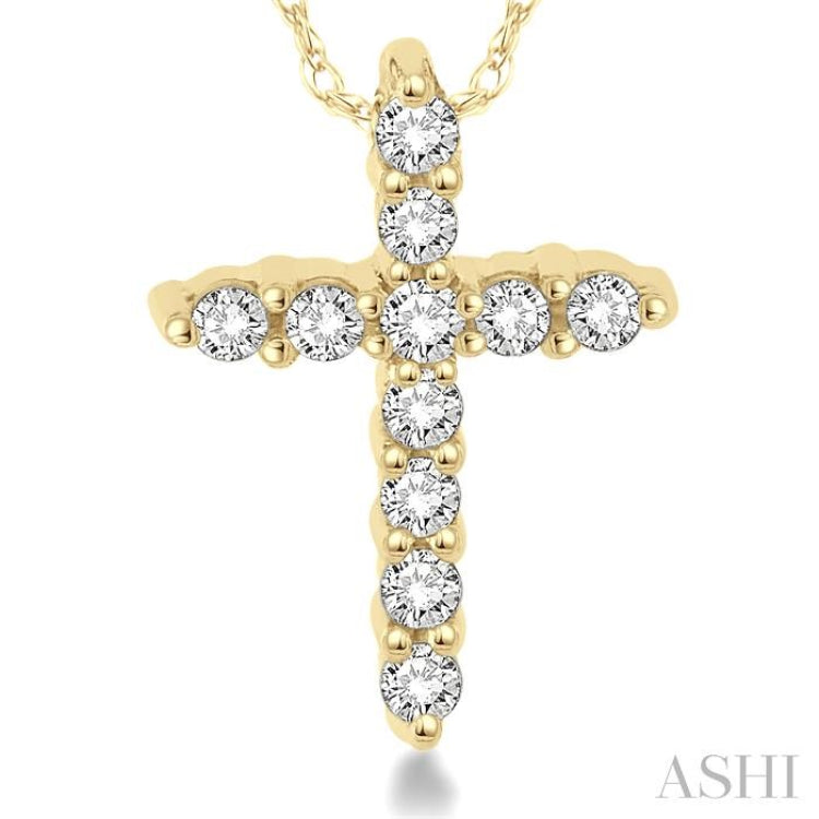 1/20 ctw Round Cut Diamond Cross Petite Pendant in 10K Yellow Gold with Chain
