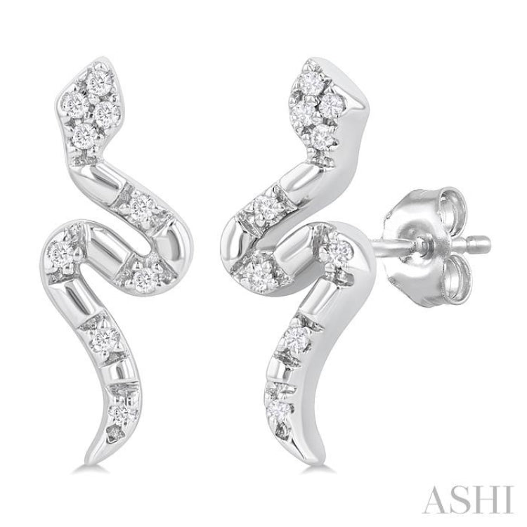 1/20 Ctw Petite Snake Round Cut Diamond Fashion Stud Earrings in 10K White Gold