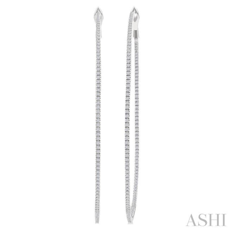 1 1/2 Ctw Inside & Outside Round Cut Diamond Hoop Earring in 14K White Gold