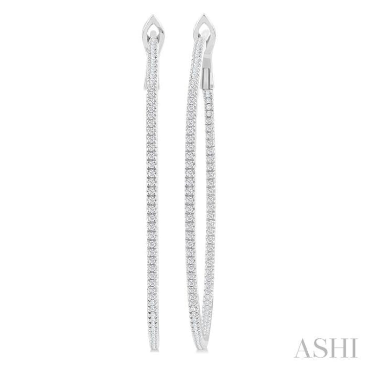 3/4 ctw Inside & Outside Round Cut Diamond Hoop Earring in 14K White Gold