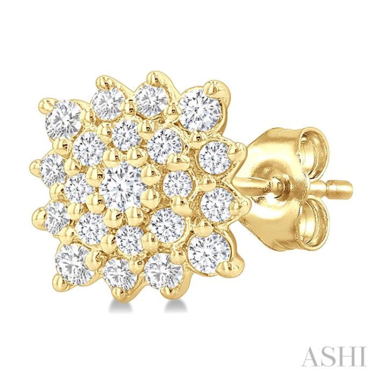 1/5 Ctw Petite Cushion Shape Round Cut Diamond Cluster Fashion Stud Earrings in 10K Yellow Gold