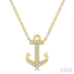 1/10 ctw Anchor Round Cut Diamond Petite Fashion Pendant With Chain in 14K Yellow Gold