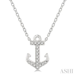 1/10 ctw Anchor Round Cut Diamond Petite Fashion Pendant With Chain in 14K White Gold