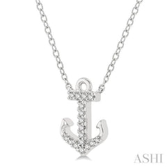 1/10 ctw Anchor Round Cut Diamond Petite Fashion Pendant With Chain in 14K White Gold