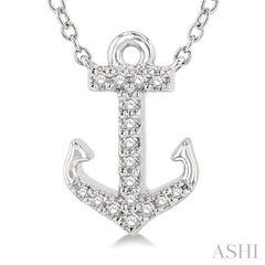 1/10 ctw Anchor Round Cut Diamond Petite Fashion Pendant With Chain in 14K White Gold
