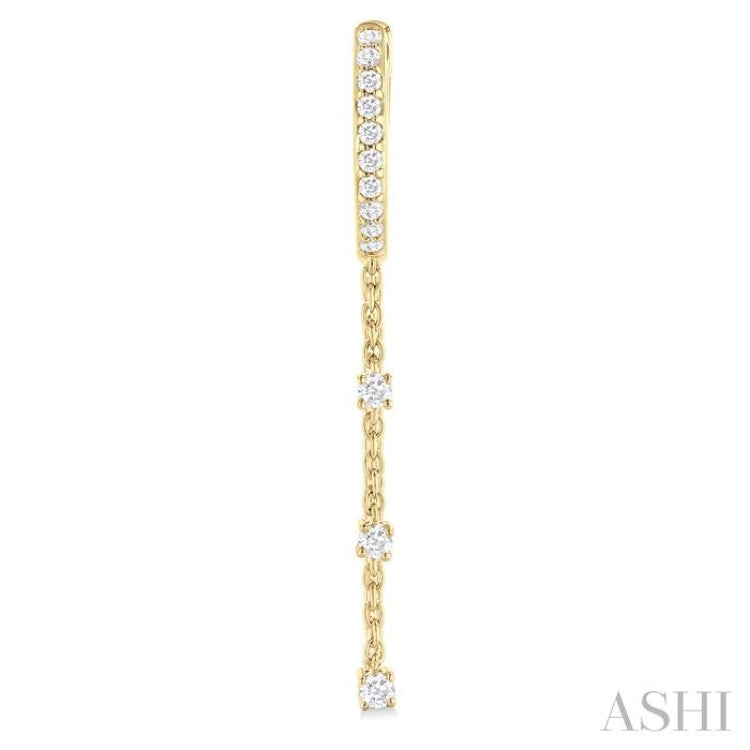 1/3 ctw Round Cut Diamond Chain Dangler Hoop Earring in 10K Yellow Gold