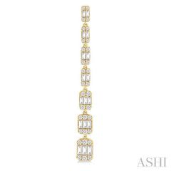 1 1/2 ctw Fusion Baguette and Round Cut Diamond Fashion Long Earring in 14K Yellow Gold