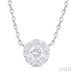 1/10 ctw Lovebright Petite Round Shape Round Cut Diamond Fashion Pendant With Chain in 10K White Gold