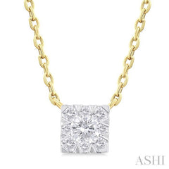 1/10 ctw  Lovebright Petite Square Shape Round Cut Diamond Fashion Pendant With Chain in 10K Yellow Gold