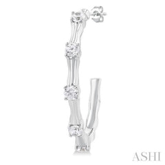 1/3 Ctw Bamboo Shoot Inspired Round Cut Diamond Fashion Half Hoop Earrings in 14K White Gold