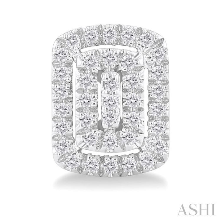 1/5 Ctw Double Halo Emerald Shape Petite Round Cut Diamond Fashion Stud Earrings in 10K White Gold