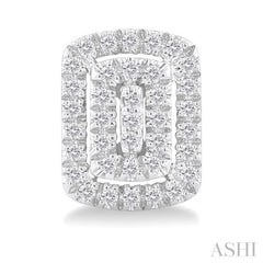 1/5 Ctw Double Halo Emerald Shape Petite Round Cut Diamond Fashion Stud Earrings in 10K White Gold