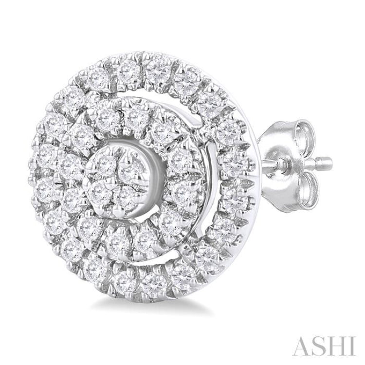 1/5 Ctw Double Halo Round Shape Petite Round Cut Diamond Fashion Stud Earrings in 10K White Gold