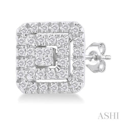 1/5 Ctw Double Halo Square Shape Petite Round Cut Diamond Fashion Stud Earrings in 10K White Gold