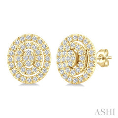 1/5 Ctw Double Halo Oval Shape Petite Round Cut Diamond Fashion Stud Earrings in 10K Yellow Gold