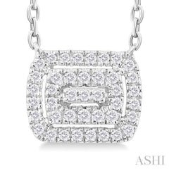 1/6 ctw Double Halo Emerald Shape Petite Round Cut Diamond Fashion Pendant With Chain in 10K White Gold