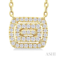 1/6 ctw Double Halo Emerald Shape Petite Round Cut Diamond Fashion Pendant With Chain in 10K Yellow Gold