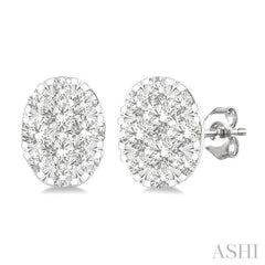 1/6 Ctw Lovebright Petite Oval Shape Round Cut Diamond Fashion Stud Earrings in 10K Yellow and White Gold