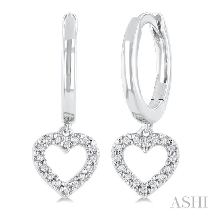 1/10 ctw Petite Heart Shape Round Cut Diamond Fashion Huggies in 10K White Gold