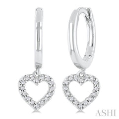 1/10 ctw Petite Heart Shape Round Cut Diamond Fashion Huggies in 10K White Gold