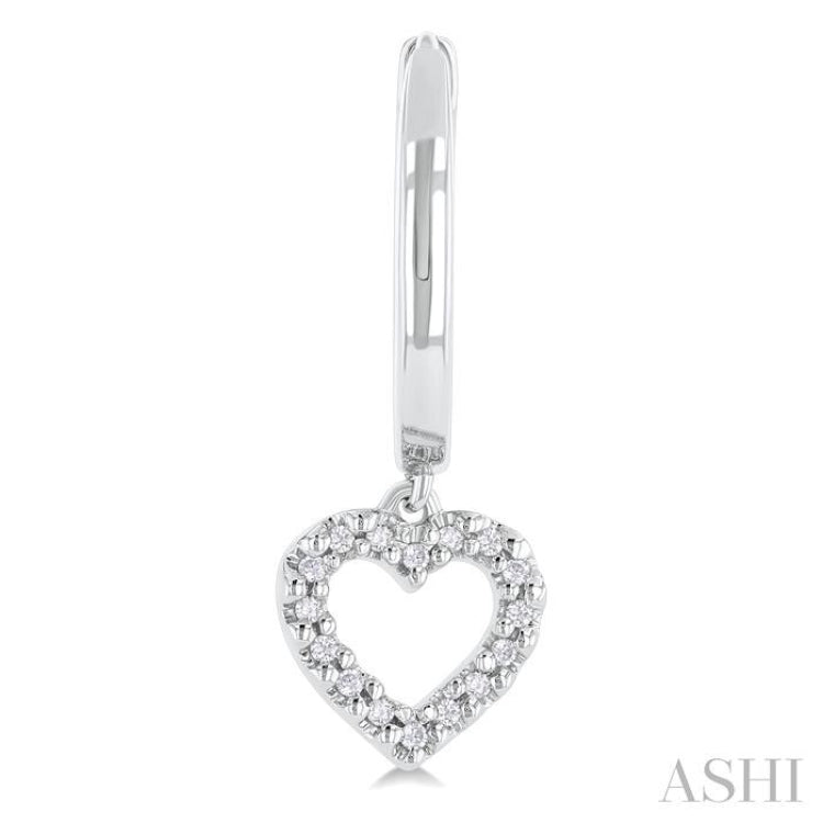 1/10 ctw Petite Heart Shape Round Cut Diamond Fashion Huggies in 10K White Gold