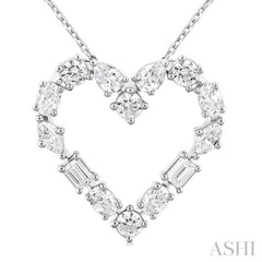 1 ctw Heart Shape Mixed Diamond Cut Fashion Pendant With Chain in 14K White Gold