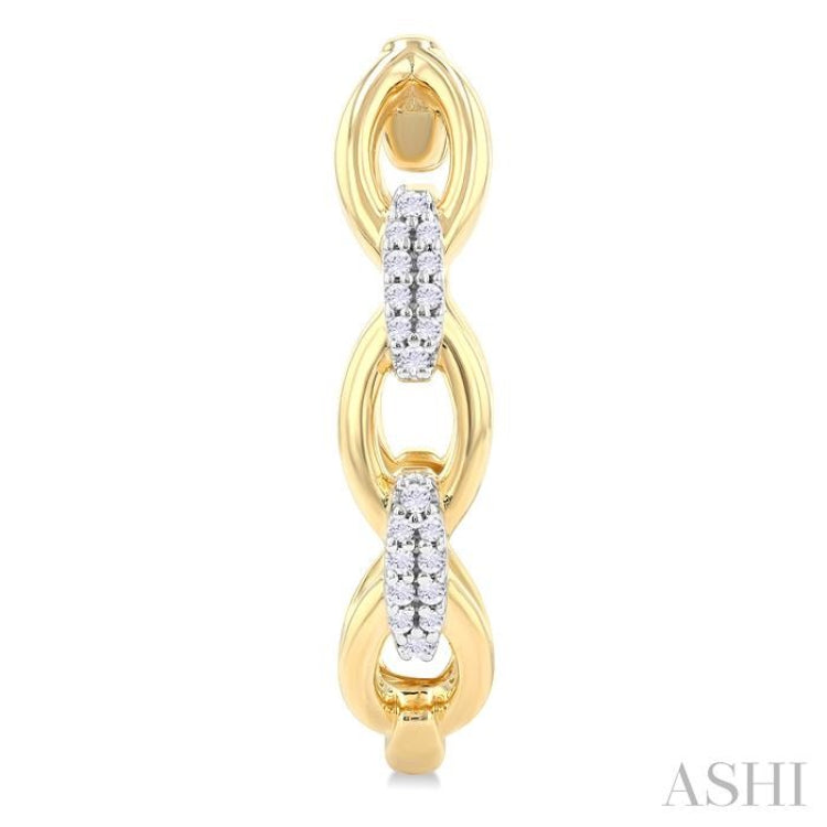 1/6 ctw Open Window Marquise-Shaped Link Round Cut Diamond Fashion Hoop Earring in 14K Yellow Gold