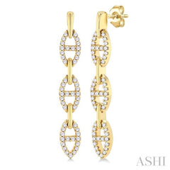 1/3 ctw Open Window D-Link Round Cut Diamond Fashion Long Earring in 14K Yellow Gold