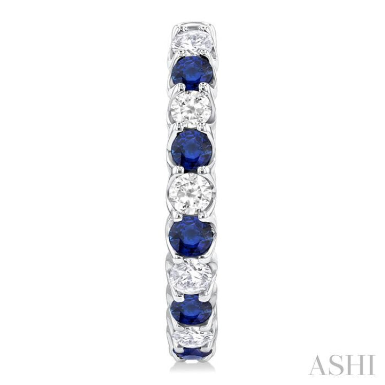 2.5 MM Sapphire and 1 ctw Round Cut Inside-Out Diamond Precious Hoop Earrings in 14K White Gold