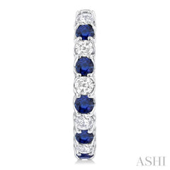 2.5 MM Sapphire and 1 ctw Round Cut Inside-Out Diamond Precious Hoop Earrings in 14K White Gold