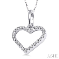 1/10 ctw Round Cut Diamond Heart Shape Pendant in 10K White Gold with Chain