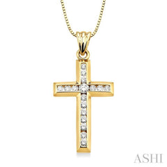1/2 ctw Round Cut Diamond Cross Pendant in 10K Yellow Gold with Chain