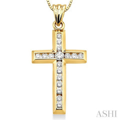 1/2 ctw Round Cut Diamond Cross Pendant in 10K Yellow Gold with Chain