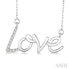 1/20 ctw Single Cut Diamond Love Pendant in 14K White Gold with Chain