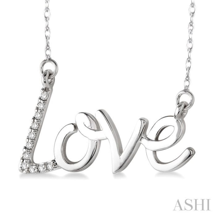 1/20 ctw Single Cut Diamond Love Pendant in 14K White Gold with Chain