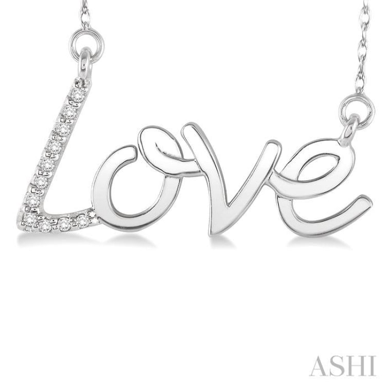 1/20 ctw Single Cut Diamond Love Pendant in 14K White Gold with Chain