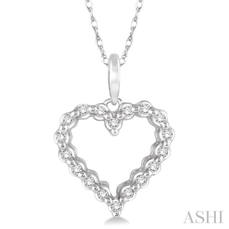 1/10 ctw Round Cut Diamond Heart Pendant in 10K White Gold with Chain