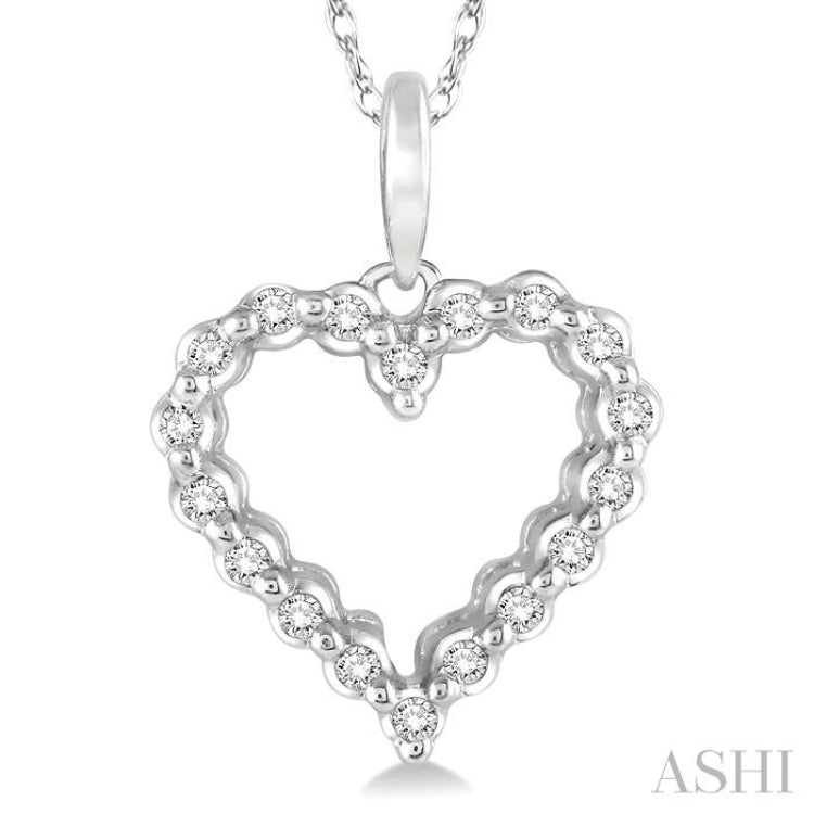 1/10 ctw Round Cut Diamond Heart Pendant in 10K White Gold with Chain