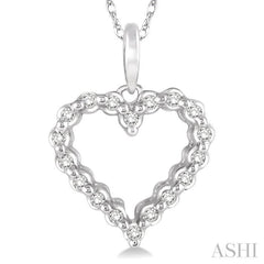 1/10 ctw Round Cut Diamond Heart Pendant in 10K White Gold with Chain