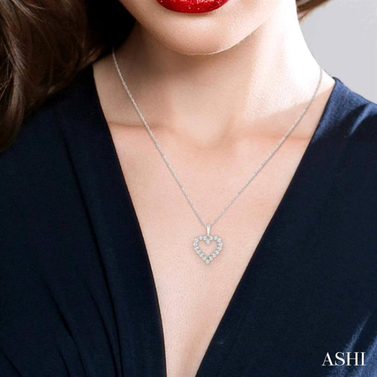 1/10 ctw Round Cut Diamond Heart Pendant in 10K White Gold with Chain
