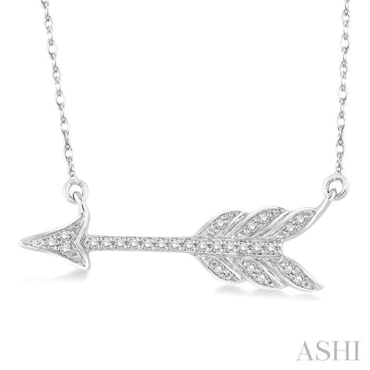 1/10 ctw Round Cut Diamond Arrow Pendant in 10K White Gold with Chain
