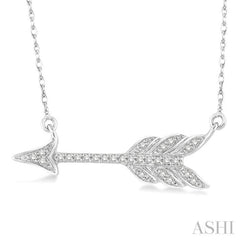 1/10 ctw Round Cut Diamond Arrow Pendant in 10K White Gold with Chain