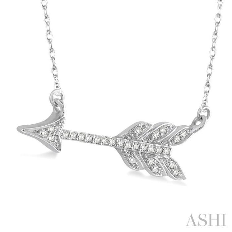 1/10 ctw Round Cut Diamond Arrow Pendant in 10K White Gold with Chain