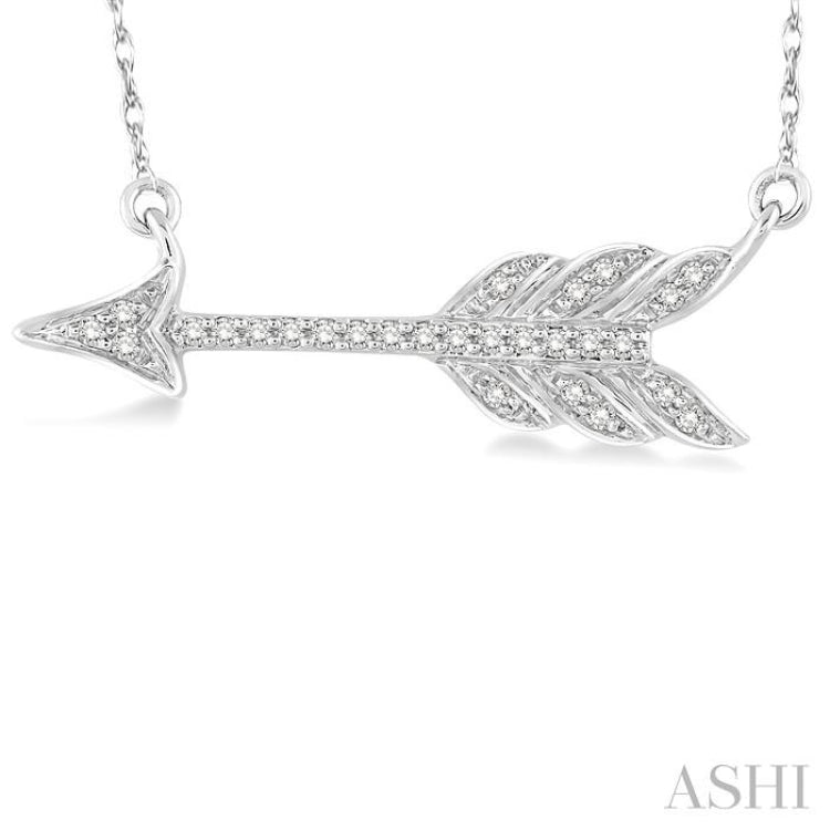 1/10 ctw Round Cut Diamond Arrow Pendant in 10K White Gold with Chain