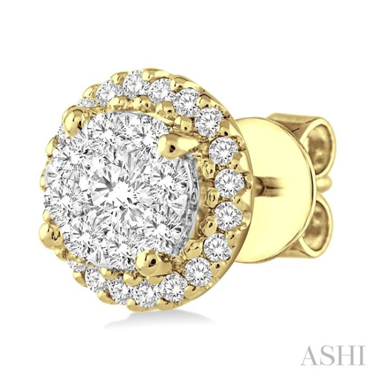 3/4 ctw Lovebright Round Cut Diamond Earrings in 14K Yellow and White Gold